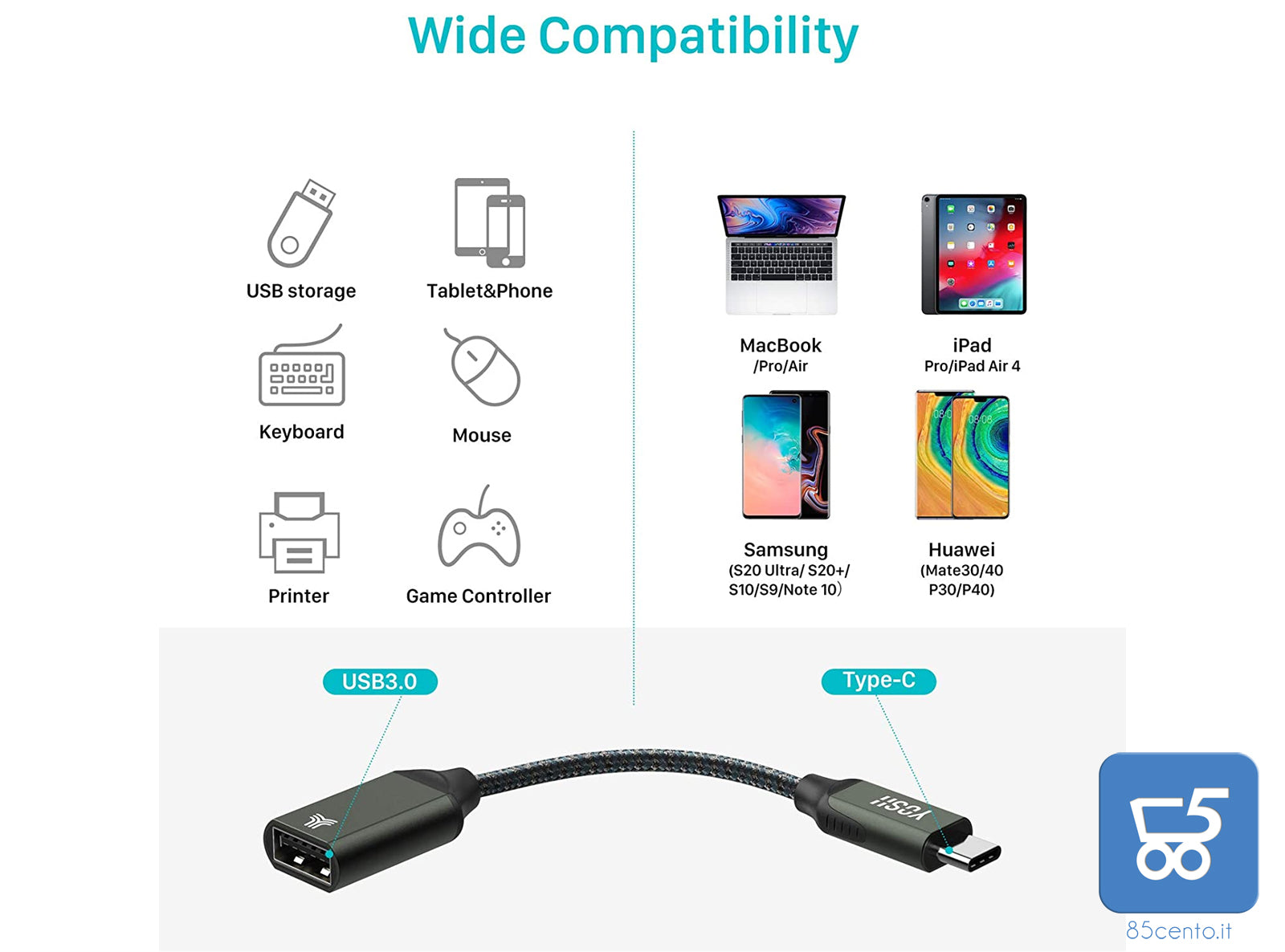 YOSH Adattatore USB C a USB femmina in Lega Zinco Confezione da 2 Adattatore Thunderbolt 3 a USB da USB-C a USB-A 3.0/2.0