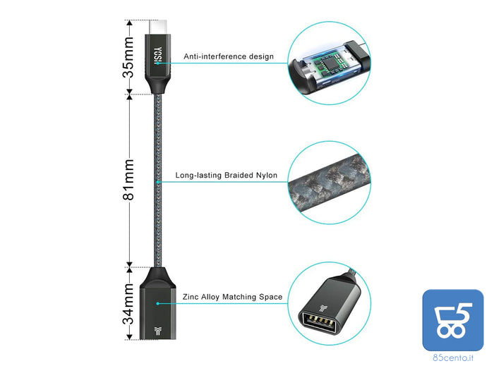 YOSH Adattatore USB C a USB femmina in Lega Zinco Confezione da 2 Adattatore Thunderbolt 3 a USB da USB-C a USB-A 3.0/2.0