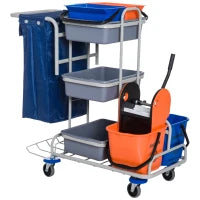 Carrello per Pulizie Professionale Multiuso con 4 Secchi Rotelle Borsa di Tela 118 × 73 × 103cm
