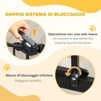 Cancellino per Cani Regolabile Alto con Porta Piccola e Chiusura Automatica, 74-80x104cm, Nero