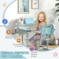 Set Scrivania per Bambini con Sedia Regolabile in Altezza e Piano Inclinabile, Età 6-12 Anni, Blu