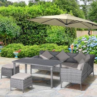Set da Giardino a 5 Pezzi in Rattan e Acciaio Grigio con 2 Divani, Tavolino e 2 Sgabelli