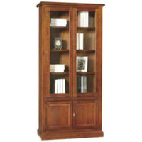 Vetrina colore noce con 2 ante 2 ante con vetro in stile classico in legno e mdf con rifinitura in noce lucido 90x41x186 H