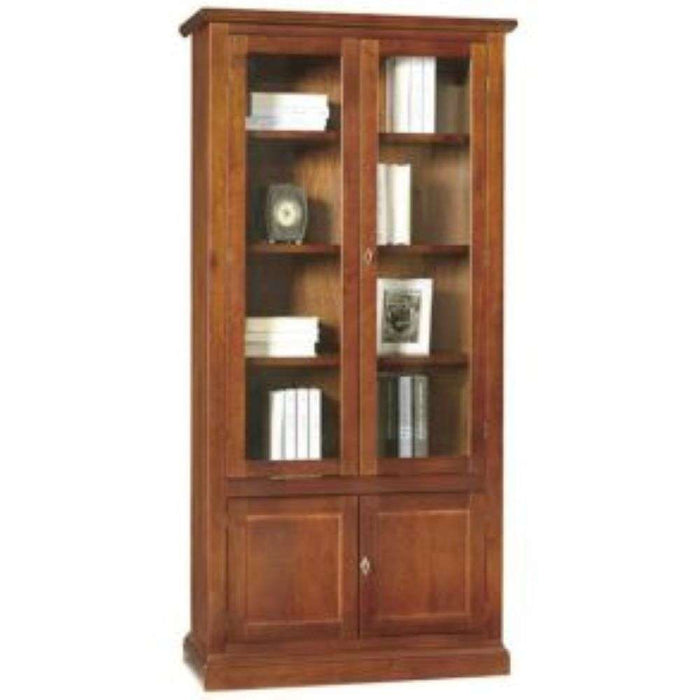 Vetrina colore noce con 2 ante 2 ante con vetro in stile classico in legno e mdf con rifinitura in noce lucido 90x41x186 H