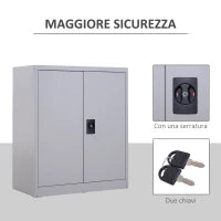 Armadietto Mobile Ripiano Regolabile Chiusura di Sicurezza per Casa Ufficio Garage Acciaio 80x40x92.5cm Grigio