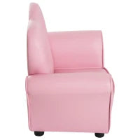 Poltroncina per Bambini Imbottita, Poltrona per cameretta con Rivestimento in PVC e Struttura in Legno, 59x41.5x49cm, Rosa