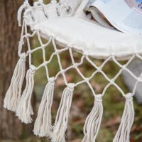 Sedia Sospesa a Dondolo da Interno ed Esterno in Tessuto con Nappe, 90x50 cm, Crema