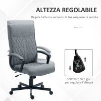 Sedia da Ufficio Girevole con Funzione Dondolo e Altezza Regolabile, 65x72x102-112.5cm, Grigio