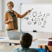 Lavagna Magnetica Bianca a 2 Facce con Accessori e 4 Ruote, in Alluminio e Acciaio, 127x50x165 cm