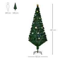 Albero di Natale 180cm con 27 Luci LED, Fibre Ottiche e 230 Rami, Albero di Natale Artificiale
