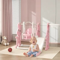 Scivolo e altalena per bambini 4 in 1 con cestino da basket, scivolo e altalena, 147,5x160x107cm, Rosa