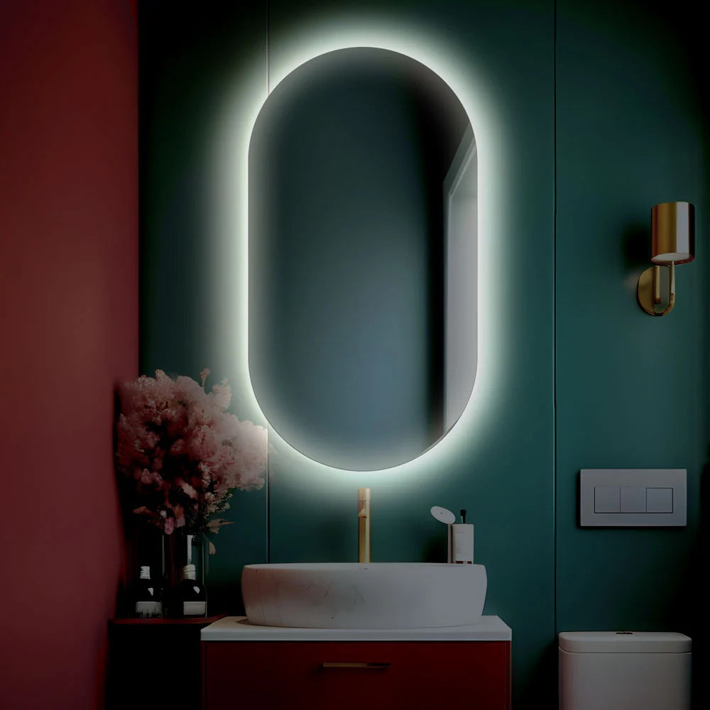 Specchio da bagno ovale retroilluminato reversibile OLIVIA LED 50x90