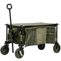 Carrello da Giardino 125L Pieghevole con Maniglia e 5 Sacche, 108x55x93 cm, Verde