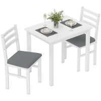 Set da tavolo da pranzo a 3 pezzi con 2 sedie, Tavolo da cucina per spazi compatti, Sedie imbottite, Salvaspazio, MDF, Bianco