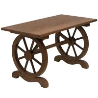 Tavolo da Giardino Stile Country con Gambe a Ruota, in Legno di Abete Resistente alle Intemperie, 110x60x65 cm