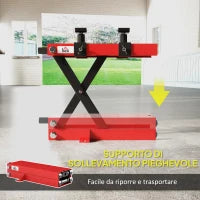 Cavalletto Alzamoto in Acciaio Capacità 500kg, Pieghevole con Altezza Regolabile e Manovella, Rosso
