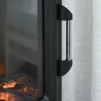 Camino Elettrico con Fiamma Realistica e Temperatura Regolabile, Riscalda 20-25㎡, Acciaio Nero e Vetro Temperato