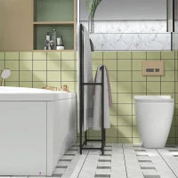 Portasciugamani da Terra a 2 Bracci Autoportante in Metallo, 66x20x110 cm, Nero