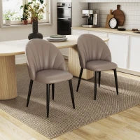 Set 2 Sedie da Pranzo in Pelle PU con Gambe in Metallo e Schienale a Conchiglia, Marrone