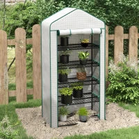 Serra da Giardino con 5 Ripiani e Porta Arrotolabile, Telo in PE Rinforzato Resistente, 90L x 49l x 193A cm, Bianco