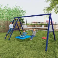 Set altalena Giardino multifunzionale con 3altalene, struttura da arrampicata, canestro da basket,per 3-8anni,Antico blu