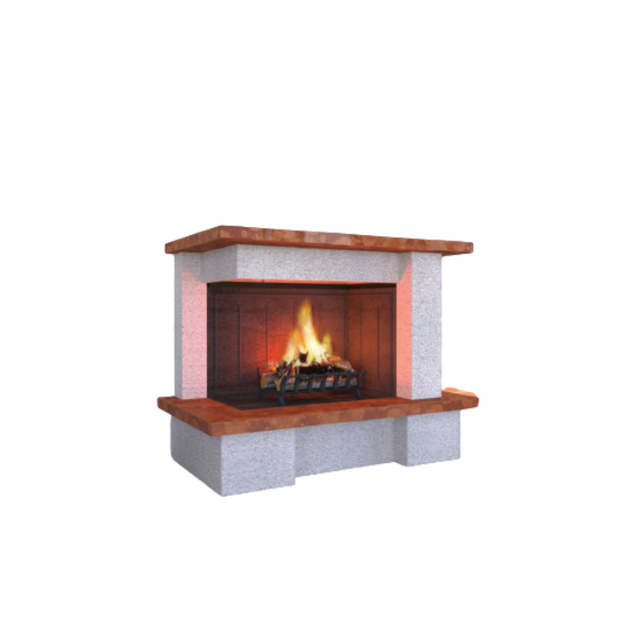 Camino amsterdam con rivestimento pietra marmo focolare refrattario ds90 parete