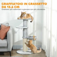Albero Tiragraffi per Gatti Alto 103.5 cm con Lettino e Amaca, Rivestimento in Peluche, Grigio Chiaro
