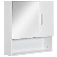 kleankin Armadietto Specchiera Pensile da Bagno in Legno con Mensole Regolabili, Mobile Bagno a 2 Ante e Ripiano Aperto, 54x15.2x55.3cm, Bianco