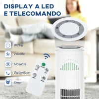 Ventilatore a Torre 45W a 3 Modalità e 3 Velocità con Timer da 10h, in ABS, Ø22 x 77A cm, Bianco
