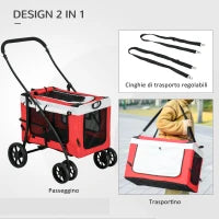 Passeggino per Cani Taglia Piccola e Mini con 2 Guinzagli e Custodia Portaoggetti, 81x58x97.5 cm