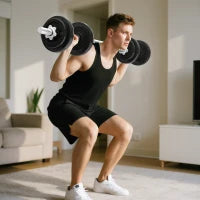 Set Pesi e Bilanciere da 20kg con Impugnature Antiscivolo, 8 Dischi Pesi, Barra Bilanciere e 2 Barre Manubri in Acciaio