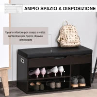 Scarpiera Salvaspazio da Ingresso Imbottita, Mobile da Ingresso con Scarpiera, con 3 Scomparti, Seduta in Pelle PU, per Soggiorno e Corridoio, 80x30x43 cm, Nero
