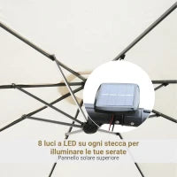 Ombrellone da Giardino a Braccio 3x2.5 m con Manovella e 8 Strisce LED a Energia Solare, Crema