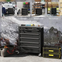 Armadio porta attrezzi con 5 cassetti e ruote, in acciaio, Nero