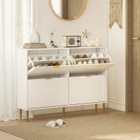 Scarpiera Slim per 20 Paia di Scarpe con 4 Cassetti a Ribalta e Ripiani Regolabili, 105x24x91.5 cm, Bianco