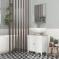 kleankin Mobile Sottolavabo Bagno a U con Ripiano Regolabile Interno, in MDF, 60x30x60 cm, Bianco e color Legno