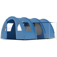 Tenda da Campeggio per 5-6 Persone con 2 Porte, Finestre e Tasche Portaoggetti, 475x315x215 cm, Blu