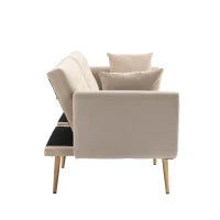Divano letto 3 posti in Velluto con Regolabile Posizioni, Robuste Struttura in Metallo, ideale per Soggiorno e camera da letto, 162x78x80 cm, Beige