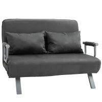 Divano Letto 2 Posti in Similpelle e Acciaio con Seduta Regolabile in 5 Posizioni, 105x80x78 cm, Grigio