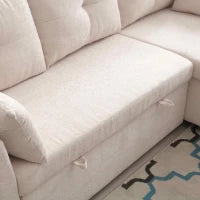 Divano Componibile a L in Velluto, Divano letto reclinabile estraibile convertibile, con sedili contenitore, Beige