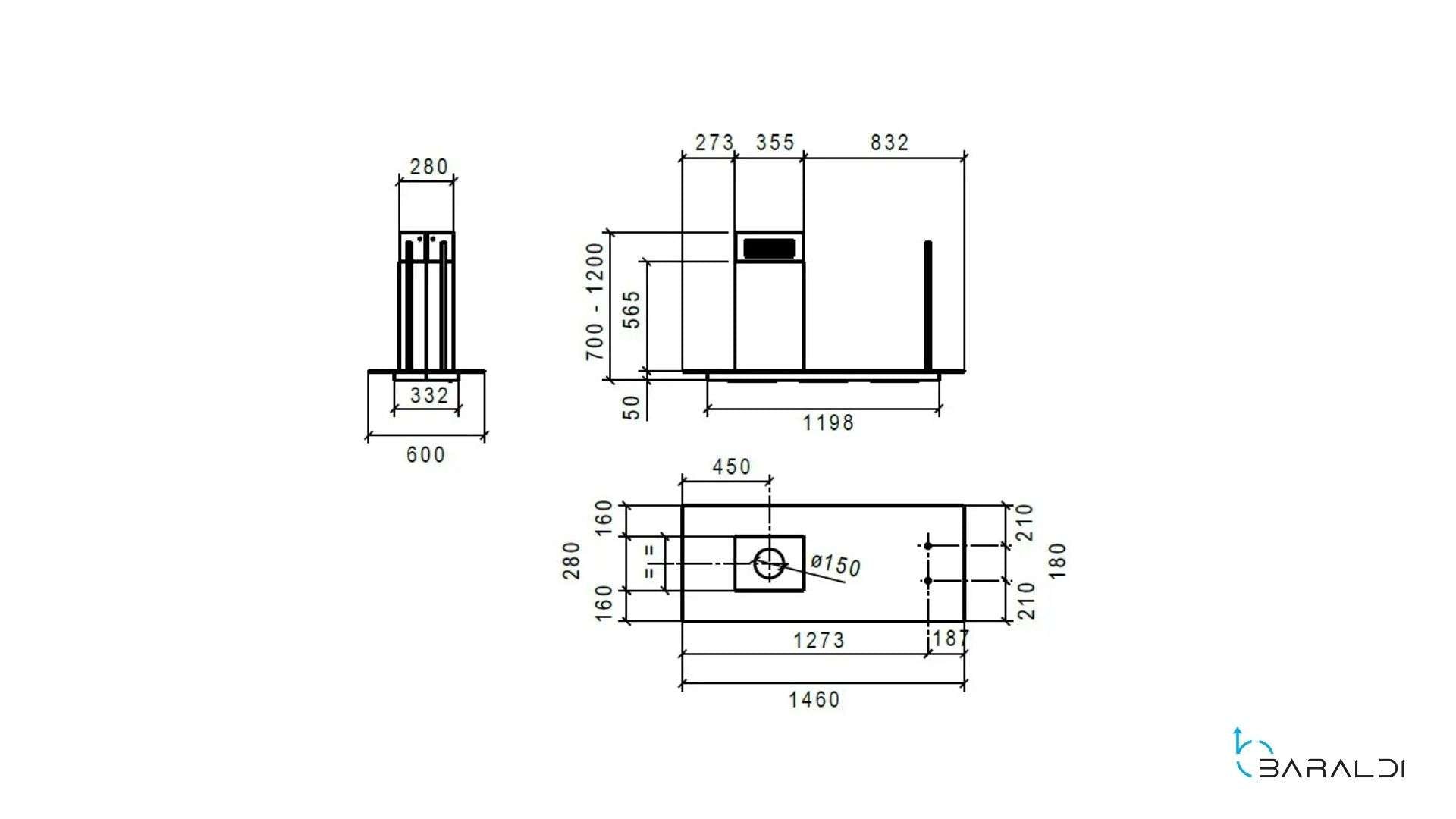 CAPPA ELEA ISOLA STYLE CON VETRO cm146 Sinistra -Nera - 800 m3/h