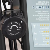Cyclette Pieghevole con Schienale, Bande Elastiche e 8 Livelli di Resistenza Regolabile, Cyclette da Casa Silenziosa con Display LCD, Sensore di Frequenza Cardiaca, Porta Cellulare e Ruote