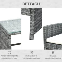 Set Mobili 4 Pezzi Divanetto 2 Poltrone Tavolino da Giardino Metallo, Rattan 108.5 x 61.5 x76.5 cm
