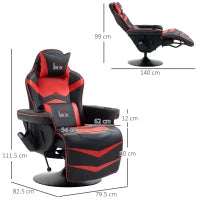 Sedia da Gaming Massaggiante con Poggiapiedi e Cuscino, in Finta Pelle, 79.5x82.5x111.5 cm, Nero e Rosso