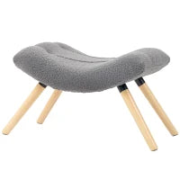 Pouf moderno con rivestimento in pile e gambe in legno, imbottito, per soggiorno, camera da letto, ingresso, Grigio scuro