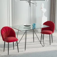 Set di 2 Sedie Sala da Pranzo, Sedie Cucina Moderne con Schienale a Conchiglia e Gambe in Metallo, Sedia in Velluto con Imbottita per Cucina, Camera da Letto, Ufficio e Soggiorno, Rosso