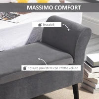 Panca Contenitore Imbottita per Camera in Tessuto Vellutato con Braccioli, 111.5x41x65cm - Grigio