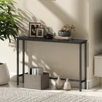 Console Ingresso Stretta con Superficie Effetto Marmo e Telaio in Metallo 100x20x66 cm Nero
