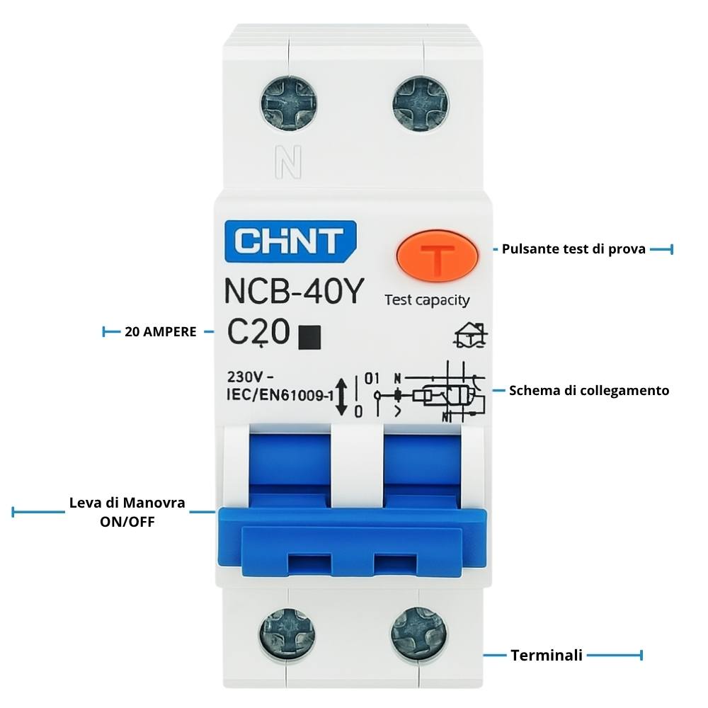 Chint 519863 interruttore magnetotermico differenziale 1p+n 20a tipo a