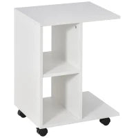 Tavolino da Salotto a C con 2 Ripiani Aperti e 4 Ruote Girevoli, in MDF e PE, 45x35x58 cm, Bianco